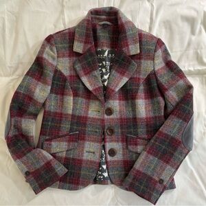 Boden British Tweed Blazer Jacket 100% Wool, Moon Plaid, Lined, Size 8